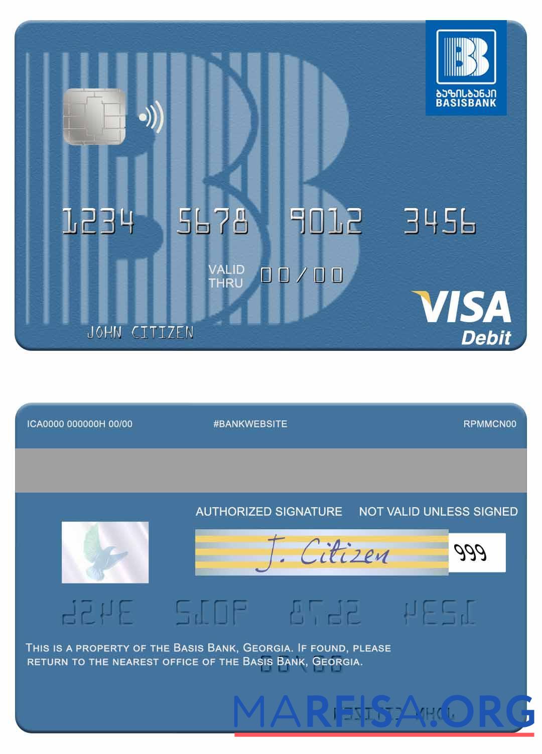 Blank Georgia Basis Bank visa debit card sample